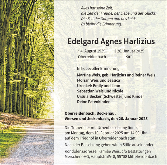 Traueranzeige von Edelgard Agnes Harlizius von WochenSpiegel