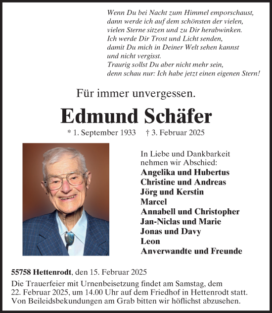 Traueranzeige von Edmund Schäfer von WochenSpiegel
