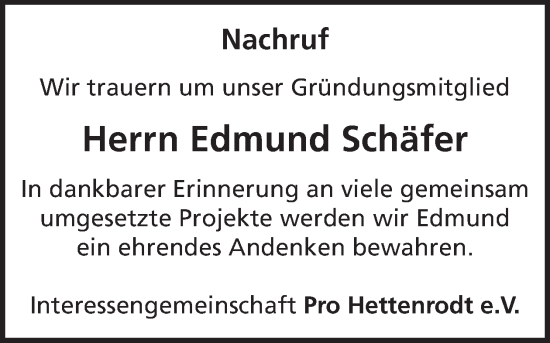 Traueranzeige von Edmund Schäfer von WochenSpiegel