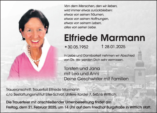 Traueranzeige von Elfriede Marmann von WochenSpiegel
