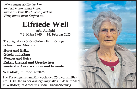 Traueranzeige von Elfriede Well von WochenSpiegel