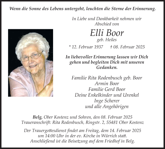 Traueranzeige von Elli Boor von WochenSpiegel