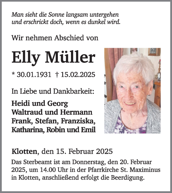 Traueranzeige von Elly Müller von WochenSpiegel