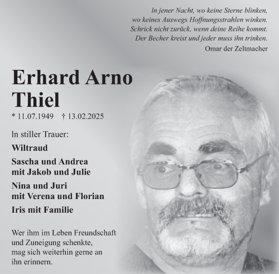 Traueranzeige von Erhard Arno Thiel von WochenSpiegel