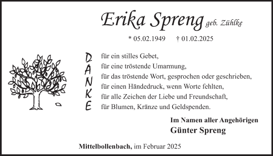 Traueranzeige von Erika Spreng von WochenSpiegel