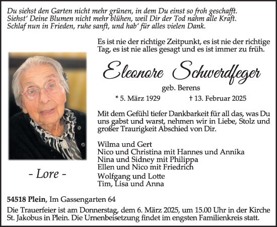 Traueranzeige von Etiennare Schwerdfeger von WochenSpiegel
