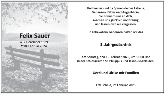 Traueranzeige von Felix Sauer von WochenSpiegel
