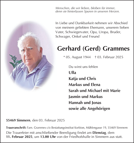 Traueranzeige von Gerhard  Grammes von WochenSpiegel