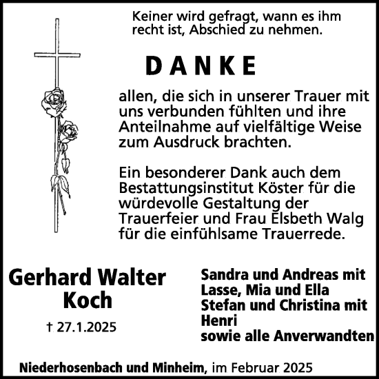 Traueranzeige von Gerhard Walter Koch von WochenSpiegel