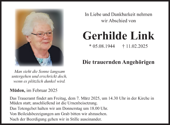 Traueranzeige von Gerhilde Link von WochenSpiegel