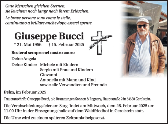 Traueranzeige von Giuseppe Bucci von WochenSpiegel