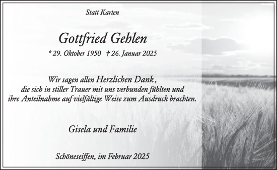 Traueranzeige von Gottfried Geblen von WochenSpiegel