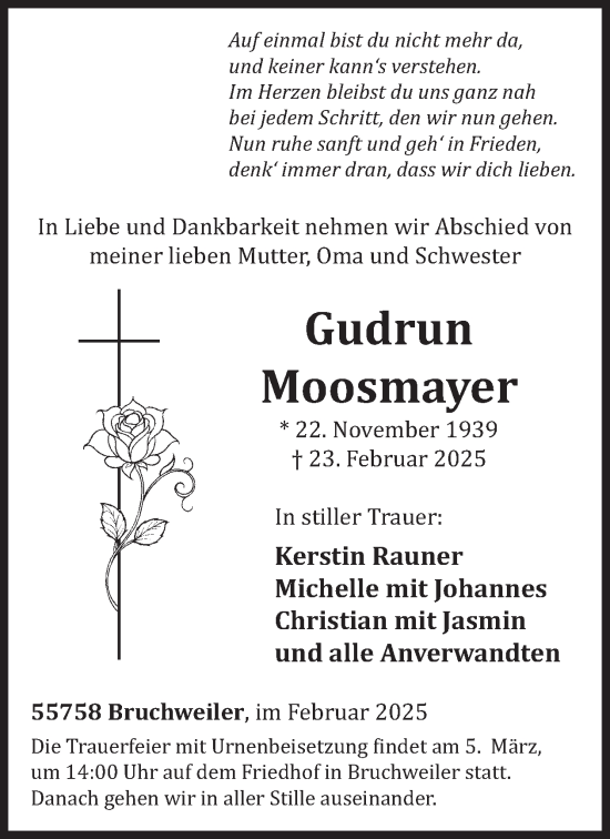 Traueranzeige von Gudrun Moosmayer von WochenSpiegel