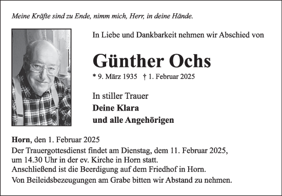 Traueranzeige von Günther Ochs von WochenSpiegel