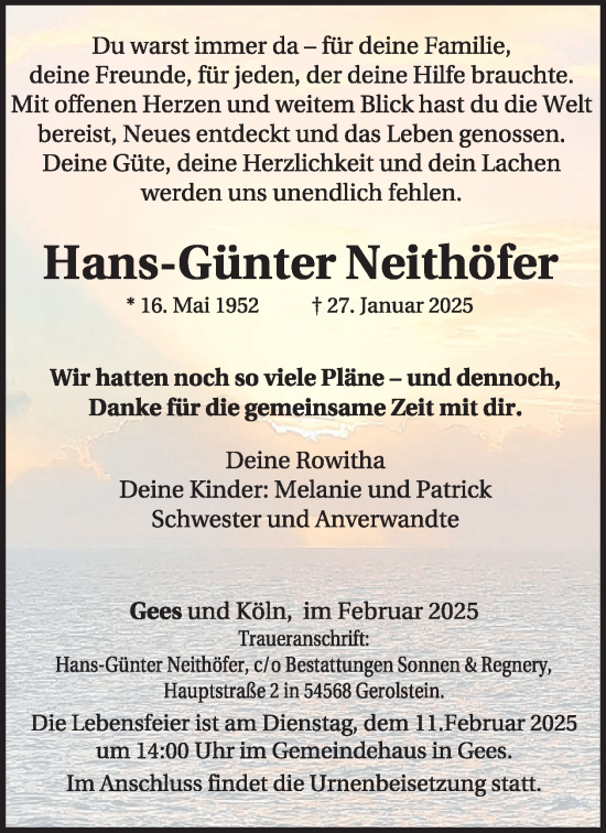 Traueranzeige von Hans-Günter Neithöfer von WochenSpiegel