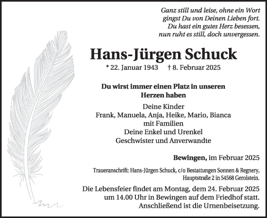 Traueranzeige von Hans-Jürgen Schuck von WochenSpiegel