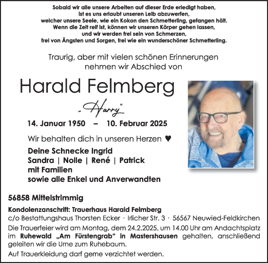 Traueranzeige von Harald Felmberg von WochenSpiegel