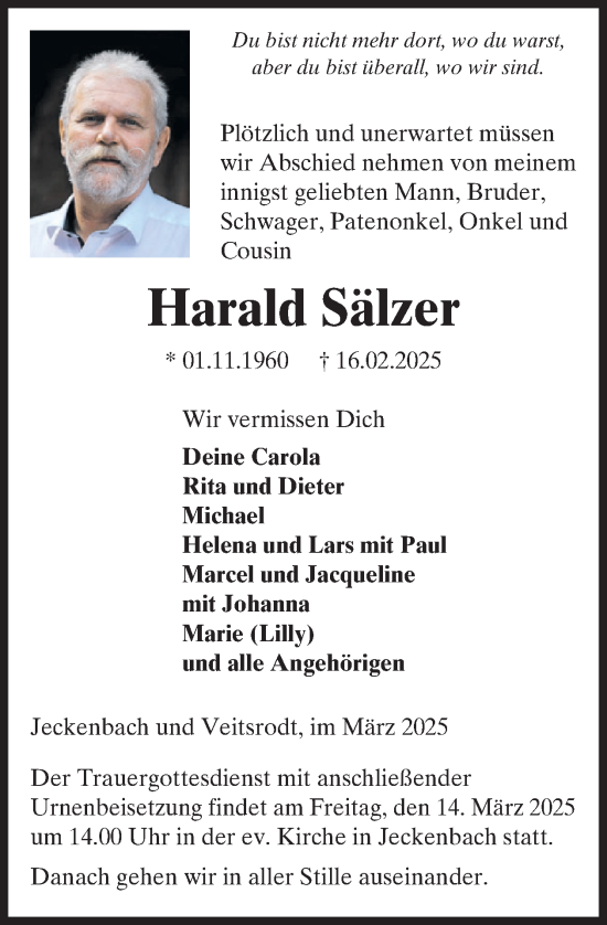 Traueranzeige von Harald Sälzer von WochenSpiegel