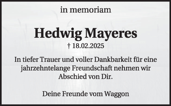 Traueranzeige von Hedwig Mayeres von WochenSpiegel