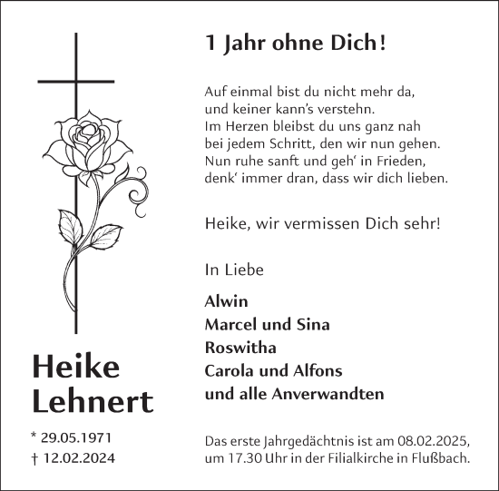 Traueranzeige von Heike Lehnert von WochenSpiegel