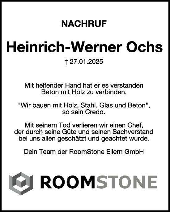 Traueranzeige von Heinrich-Werner Ochs von WochenSpiegel