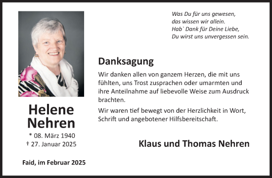 Traueranzeige von Helene Nehren von WochenSpiegel