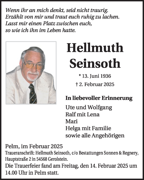 Traueranzeige von Hellmuth Seinsoth von WochenSpiegel