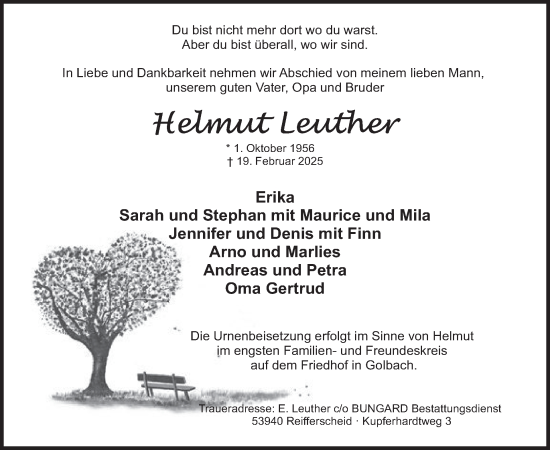Traueranzeige von Helmut Leuther von WochenSpiegel