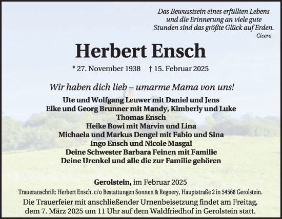 Traueranzeige von Herbert Ensch von WochenSpiegel