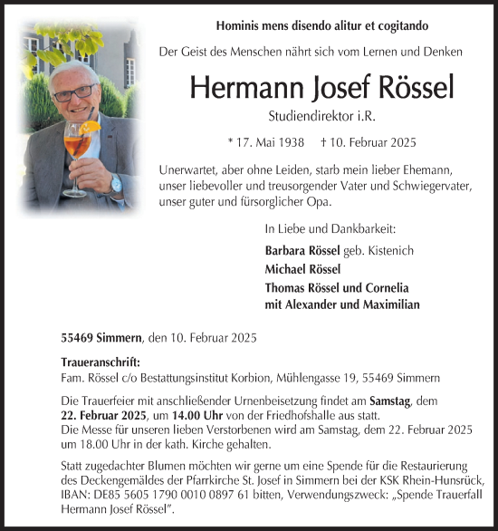 Traueranzeige von Hermann Josef Rössel von WochenSpiegel