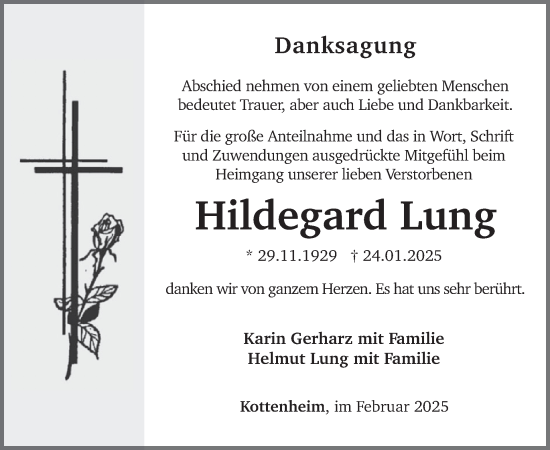 Traueranzeige von Hildegard Lung von WochenSpiegel