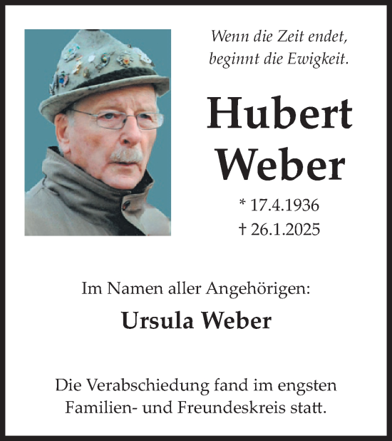 Traueranzeige von Hubert Weber von WochenSpiegel