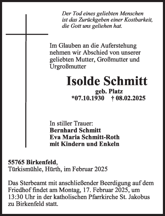 Traueranzeige von Isolde Schmitt von WochenSpiegel