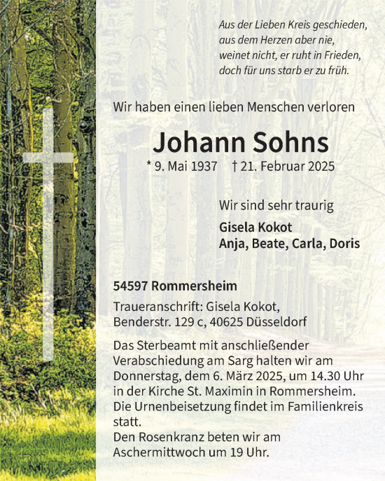 Traueranzeige von Johann Sohns von WochenSpiegel