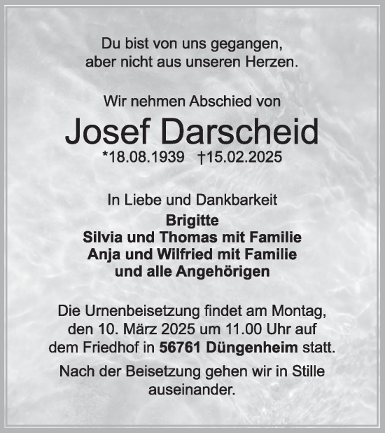 Traueranzeige von Josef Darscheid von WochenSpiegel