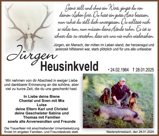 Traueranzeige von Jürgen Heusinkveld von WochenSpiegel