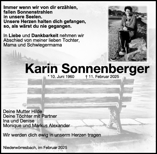 Traueranzeige von Karin Sonnenberger von WochenSpiegel