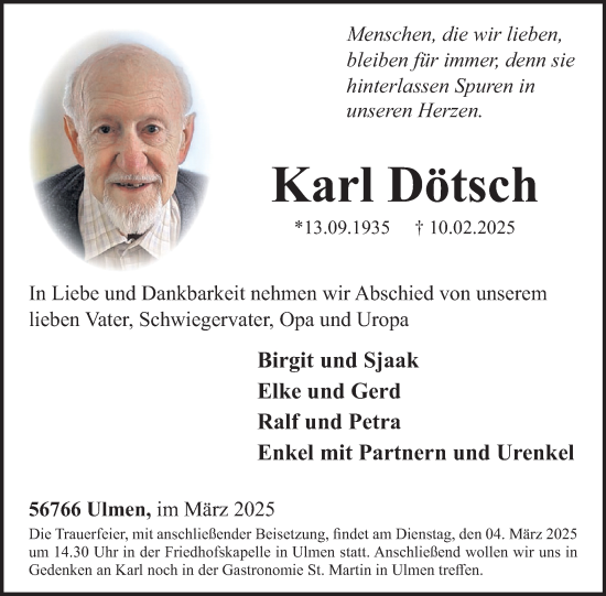 Traueranzeige von Karl Dötsch von WochenSpiegel