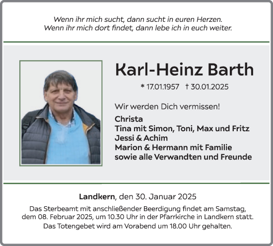 Traueranzeige von Karl-Heinz Barth von WochenSpiegel
