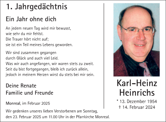 Traueranzeige von Karl-Heinz Heinrichs von WochenSpiegel