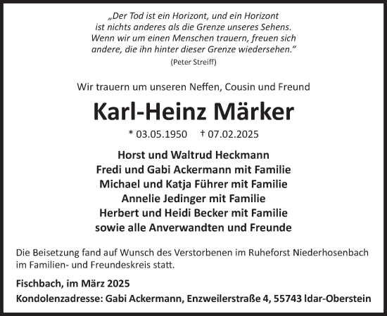 Traueranzeige von Karl-Heinz Märker von WochenSpiegel