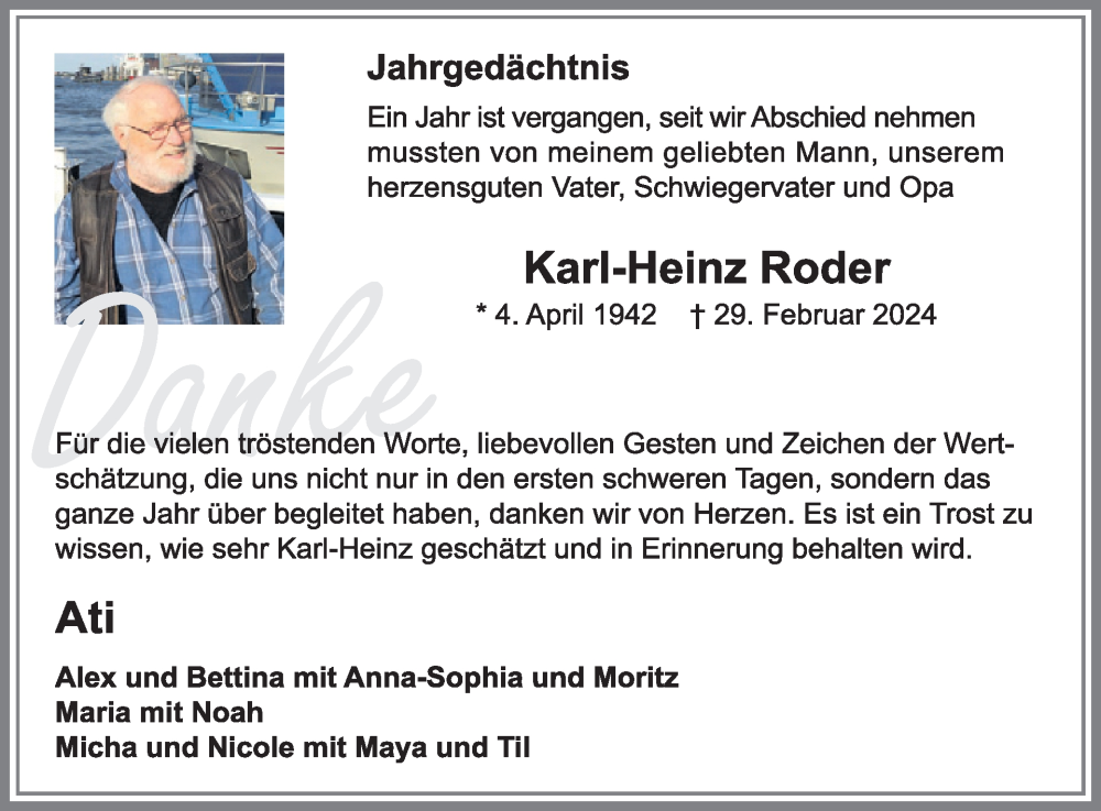  Traueranzeige für Karl-Heinz Roder vom 26.02.2025 aus WochenSpiegel