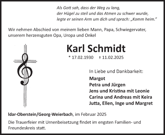 Traueranzeige von Karl Schmidt von WochenSpiegel