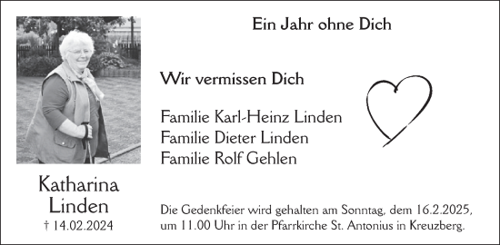 Traueranzeige von Katharina Linden von WochenSpiegel