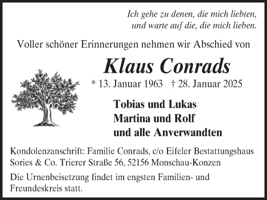 Traueranzeige von Klaus Conrads von WochenSpiegel