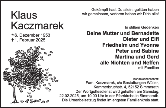 Traueranzeige von Klaus Kaczmarek  von WochenSpiegel