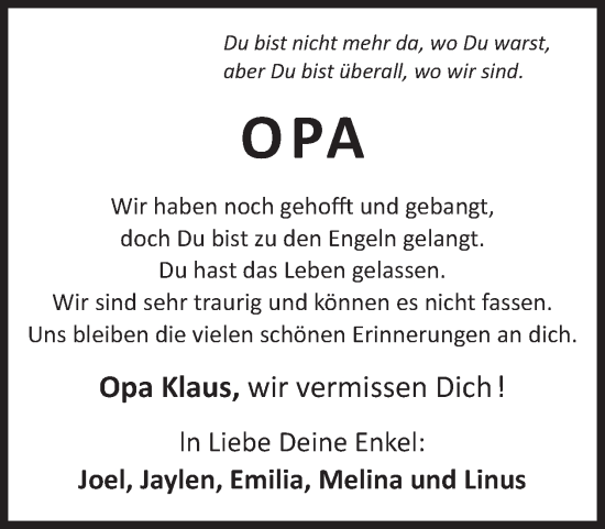 Traueranzeige von Klaus Krummenauer von WochenSpiegel