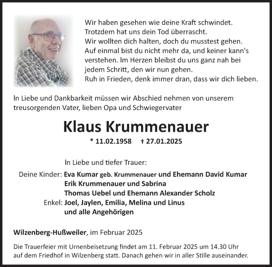 Traueranzeige von Klaus Krummenauer von WochenSpiegel