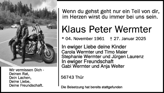 Traueranzeige von Klaus Peter Wermter von WochenSpiegel