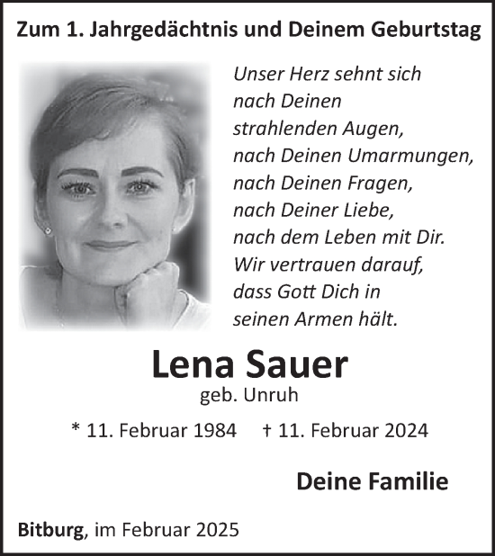 Traueranzeige von Lena Sauer von WochenSpiegel